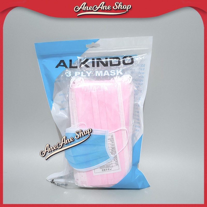 Masker Alkindo 3ply Pink Muda per box isi 50 disposable face mask