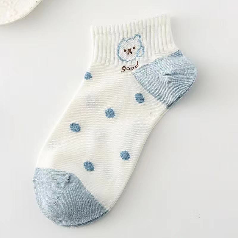 ♫ Megata ♫ A209 Kaos Kaki Wanita Motif Blue Bear Kotak Kaoskaki Fashion Korea Women Sock Import