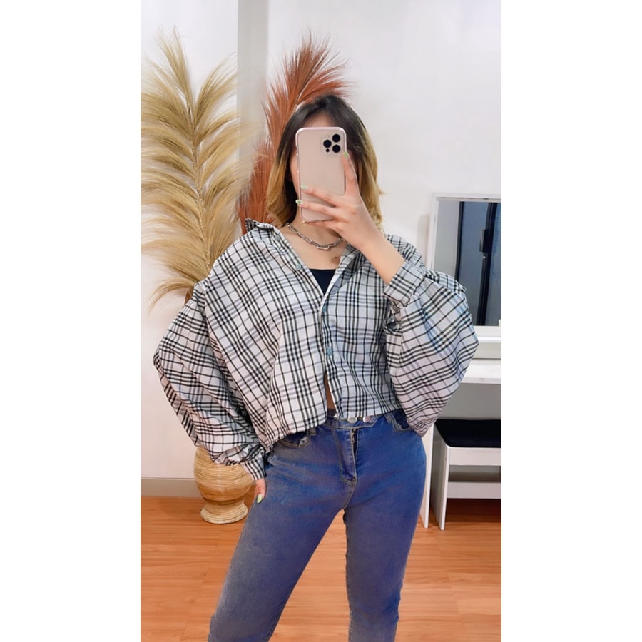 BEFAST - ZRX OOTD Kemeja Wanita MIRA / JENNIE BATWING TARTAN OVERSIZE CROP GRIDY SEMIWOOL FLANEL / Kemeja Flanel Kekiniaan / Keluaran Terbaru / Kem Motif Kotak-Kotak / Trendy / Terlaris / Kem Hangout Wanita Remaja