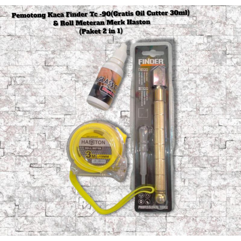 

Pemotong Kaca Finder & Roll Meteran Haston(Gratis oil Glass 30ml) Paket 2 in 1