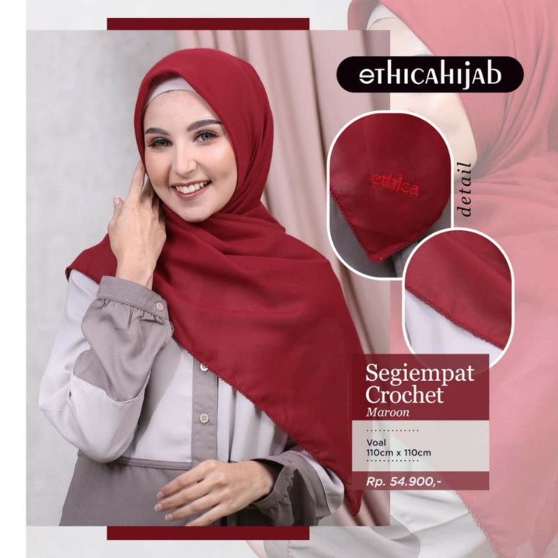 HIJAB SEGIEMPAT POLOS CROCHET || ETHICA