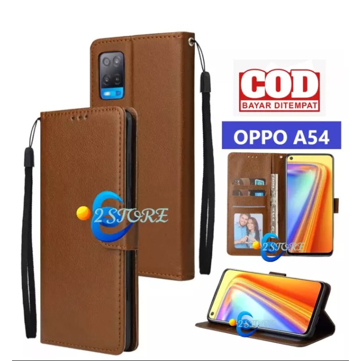 Flip case OPPO A54 model flip ada tempat foto dan kartu flip cover bisa standing ada tali