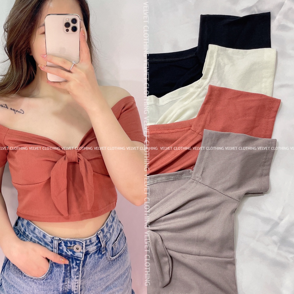 VELVET Crop Top Vneck / CropTop Korean Wanita / Crop Top Bow 4215