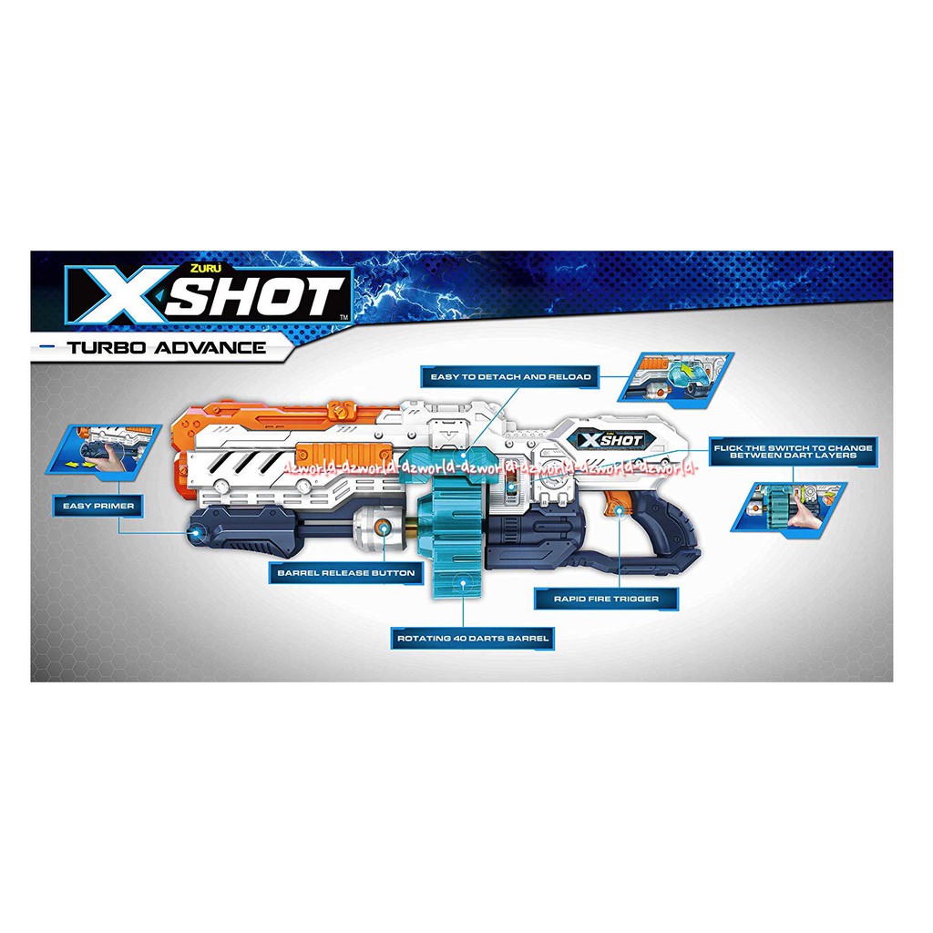 Zuru Xshot Turbo Advance Pistol Mainan X shot Zurru Model Peluru Putar Putih Orange