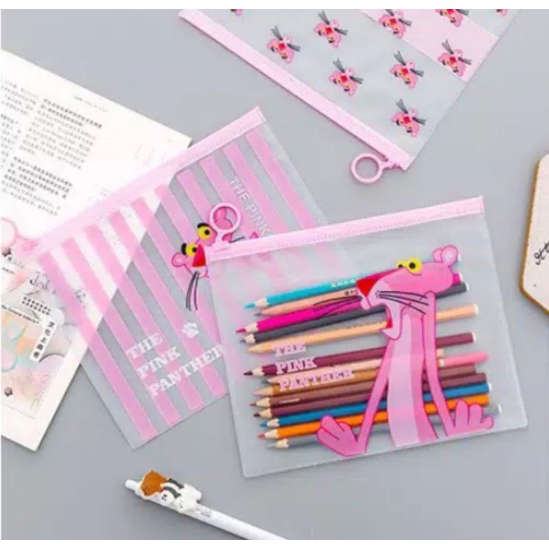 

zipper pouch transparan pink panther tempat pensil zipper transparan