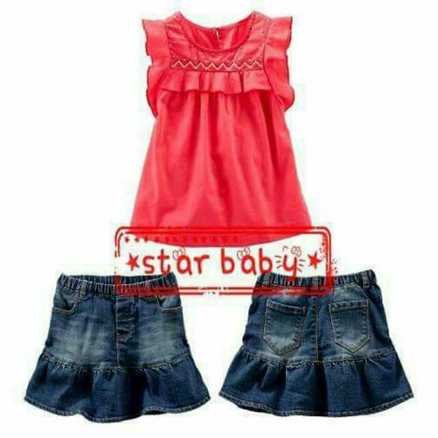 Setelan Baju Anak Cewek Catty Fashion Style Jeans Skirt Set 2in1 (atasan, rok)