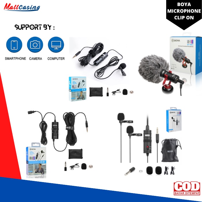 Microphone Clip On BOYA BY M1 | BY MM1 | BY M1DM Omnidirectional CardioId Shotgun Dual Head Lavalier asmr podcast vlog rekaman studio recording karaoke Suara Jernih Berkualitas