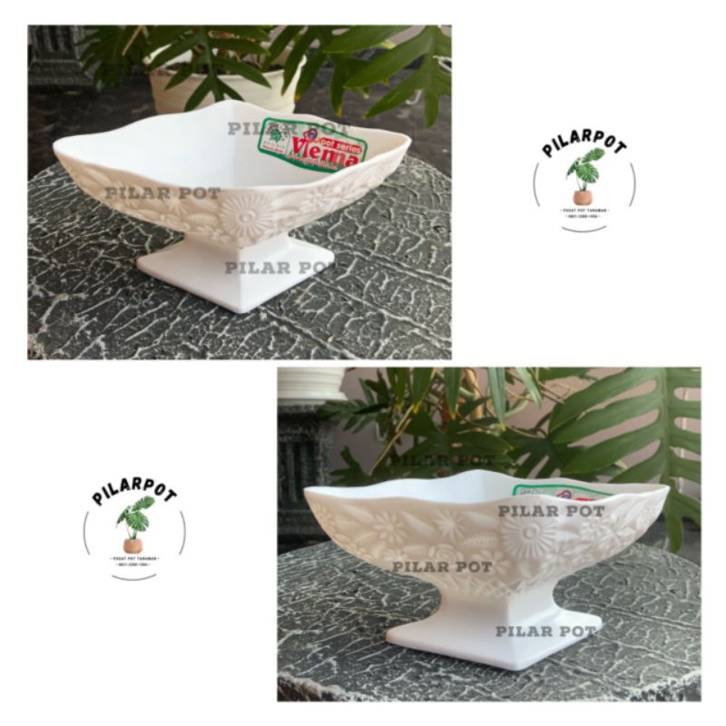 Pot bunga tanaman piala hias interior motif WAJIK  putih - GREEN LEAF 622