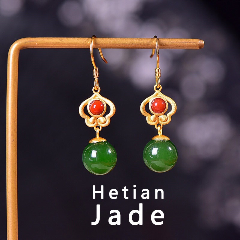 Anting Giok Hetian Chalcedony Natural Untuk Wanita