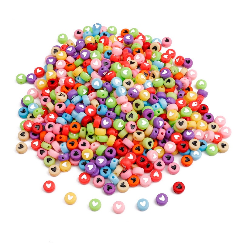 100Pcs 4x7mm Mix Color Flat Round Acrylic Heart Beads for Jewelry Making Kid Diy Material Bracelet Necklace Accessories