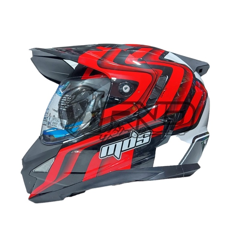 Helm MDS SUPER PRO Motif Seri 1 Black Red White Double Visor Trail Supermoto