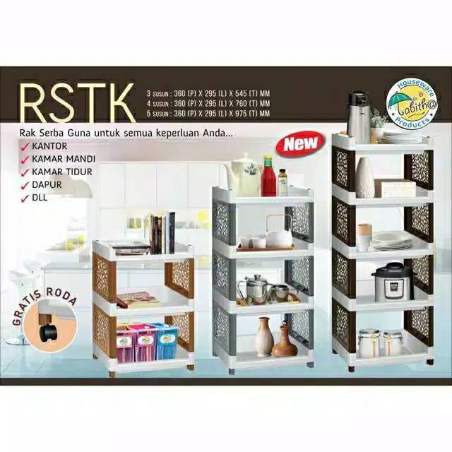 Rak plastik serbaguna / rak salon susun 3 free roda