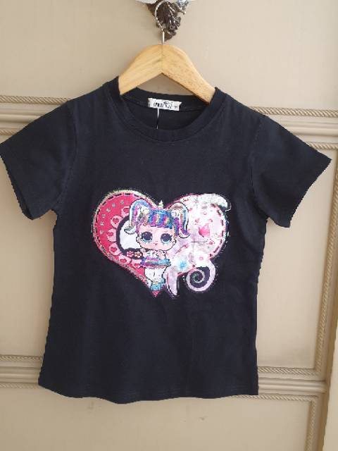 KAOS ANAK IMPORT KOREA MOTIF LOL LUCU BAGUS TEBAL MURAH SEQUIN