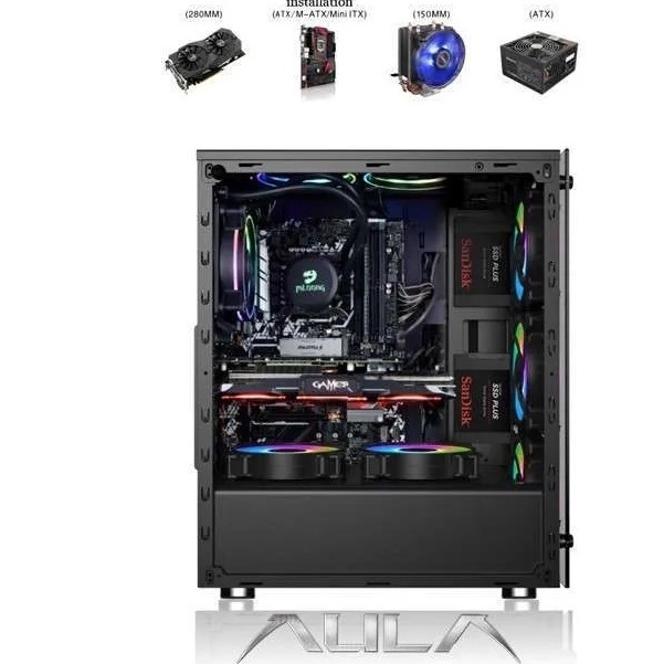Casing PC Gaming Case AULA FZ010 FZ 010 Free 3 Fan RGB
