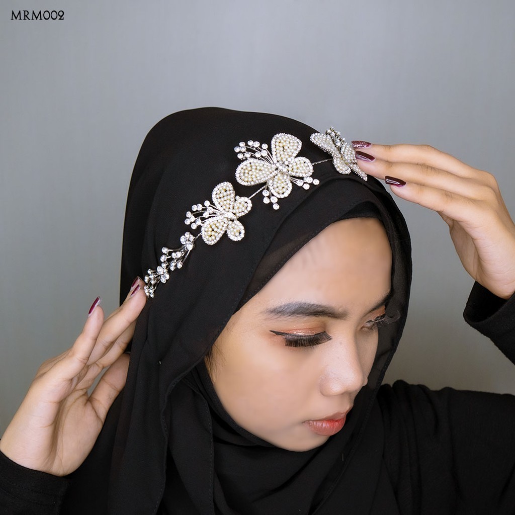 [SIAP KIRIM] WEDDING TIARA HIJABERS ACESORIS KUPU KUPU SILVER MRM002