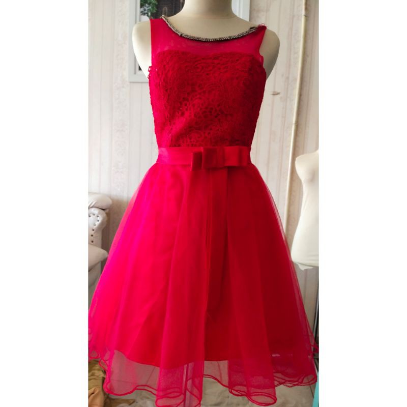 Mini dress merah / gaun pesta merah / gaun pesta preloved