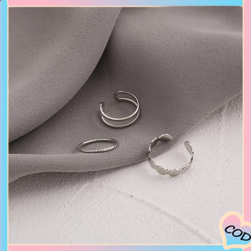 COD❤️3 Set Cincin Jari Gaya Korea Fashion Vintage Geometris cincin Untuk Wanita-A.one