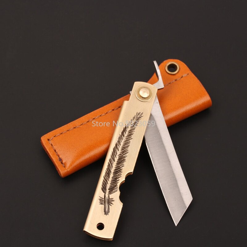 1piece Feather Pattern Higonokami Guard Japan Folding Knife, Titanium Alloy Handle