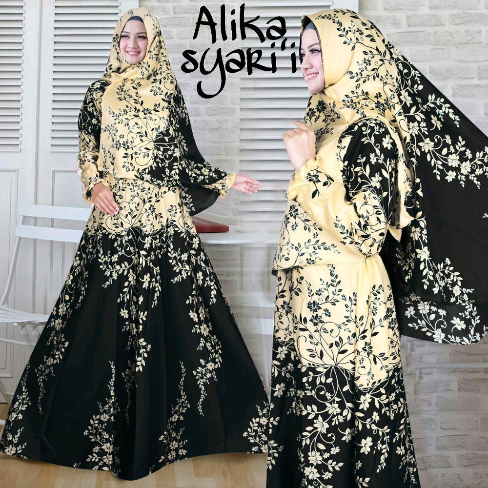 GAMIS MUSLIM ALIKA SYARI HITAM + JILBAB - BUSANA MUSLIM I FASHION MUSLIM I DRESS MUSLIM I BAJU GAMIS