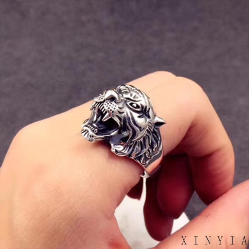 Cincin Desain Kepala Harimau Gaya Retro Untuk Pria