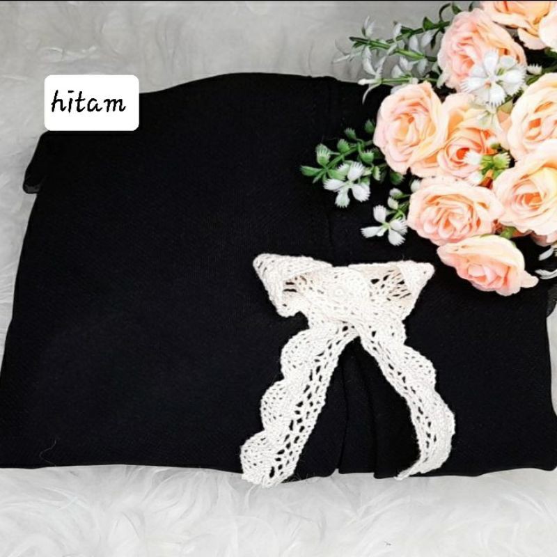 READY STOCK Hijab instan segitiga renda JIilbab Instan Segiempat Jilbab Instan Segitiga pita-Hitam