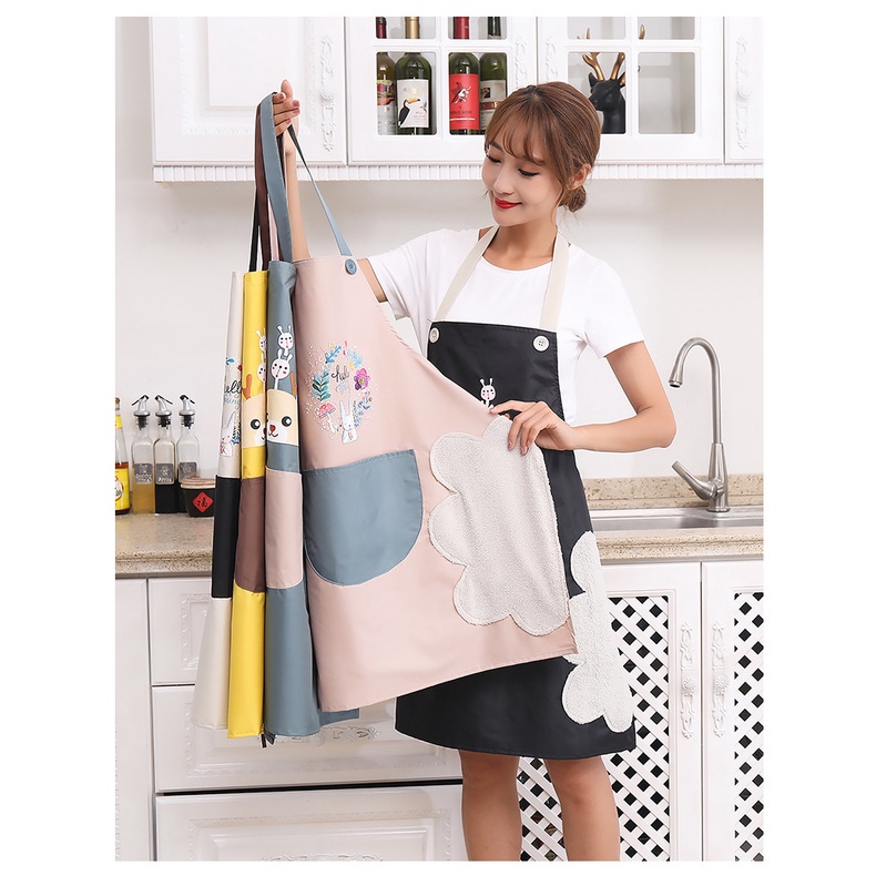 Apron Celemek Masak Celemek Anti Air Apron Waterproof Celemek Masak Bahan Kain Premium Quality Korean Style