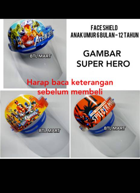 Face shield anak karakter buka tutup kartun