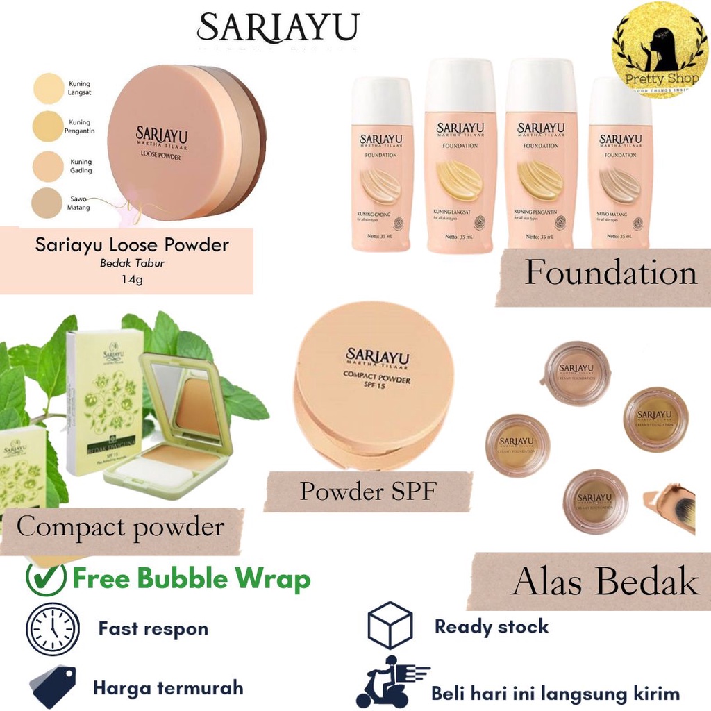 Sariayu Loose Powder / Sariayu bedak SPF15 / sariayu creamy foundation / alas bedak / bedak padat