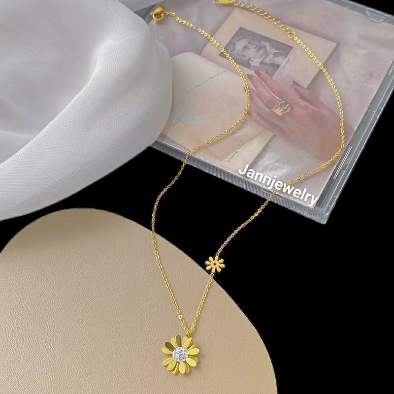 kalung titanium new sun flower zircon anti karat&amp;alergi