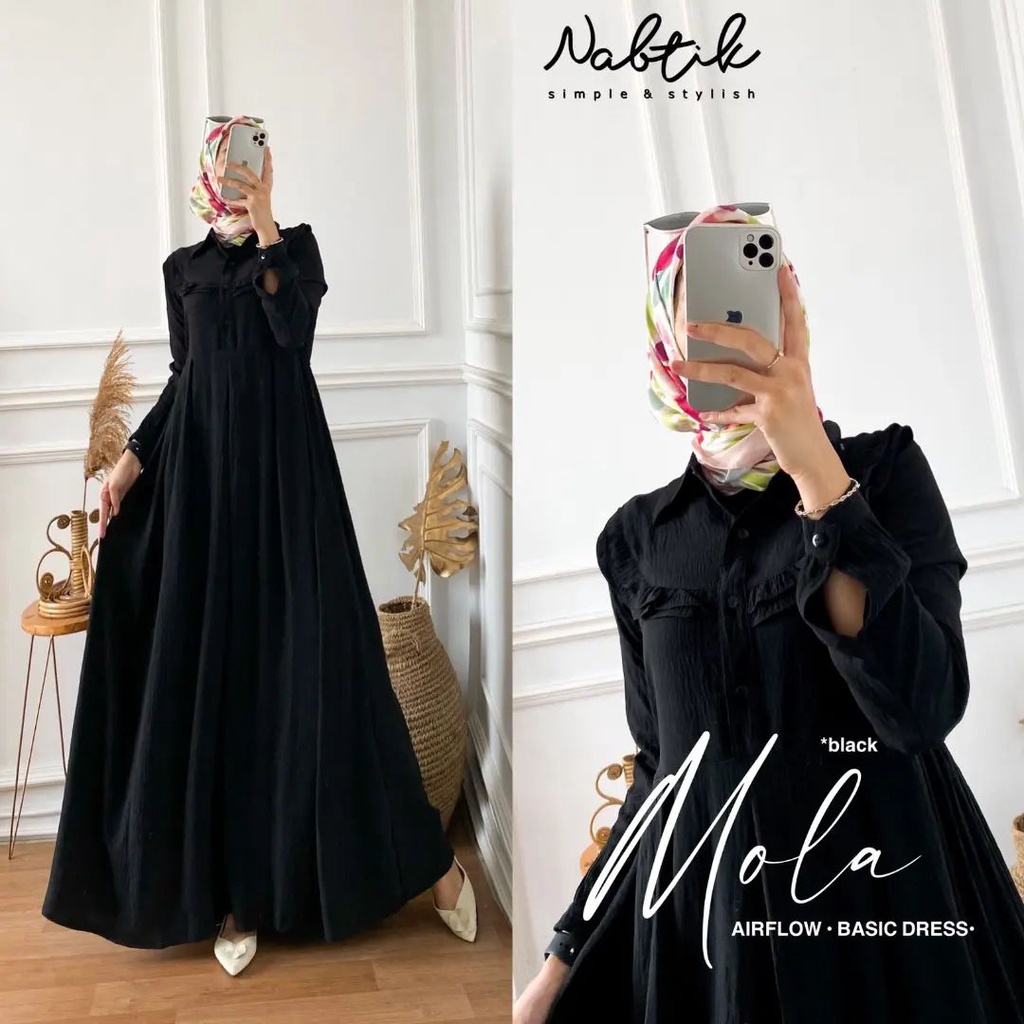 Gamis Muslimah Terbaru Mola Dress Bahan Crinkle Air Flow Premium