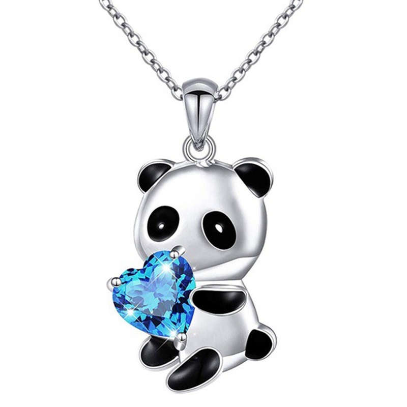 Fancyqube Fashion Panda Pendant Necklace Heart Gemstone Panda Charm Necklaces Animal Pendants Necklaces Jewelry