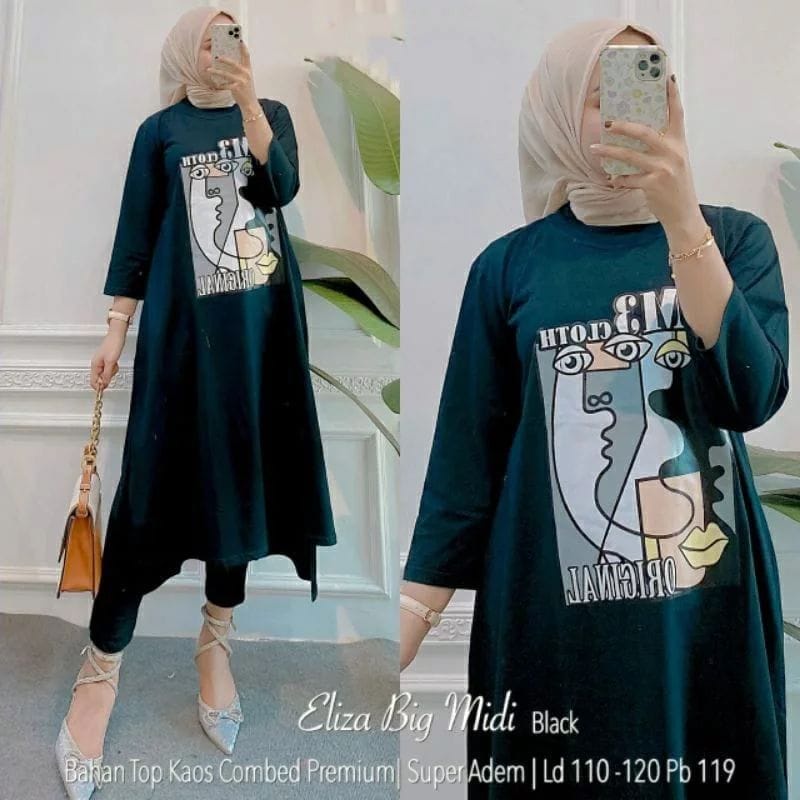 Pakaian Wanita Terbaru Baju Kaos Wanita Matt Combad Eliza Midi Dress Muslim Baju Wanita Jumbo Ootd Kekinian