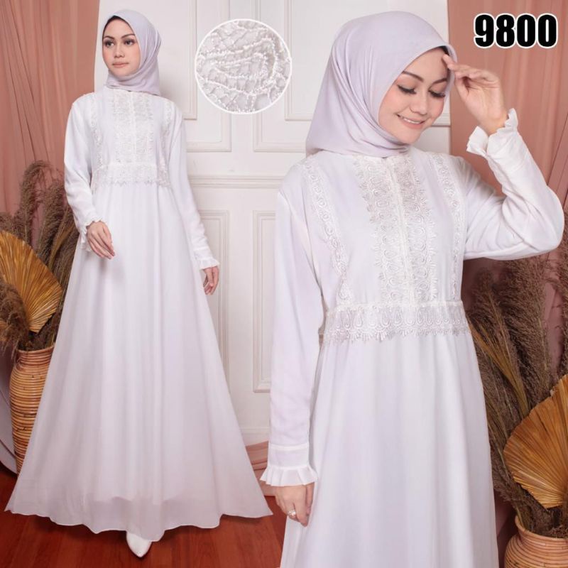 gamis putih jumbo 9800 ,  gamis seragam ,gamis sifon ,gamis lebaran , gamis cantik , gamis murah , t