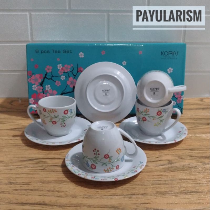 KOPIN CANGKIR TEA SET 4, TEA SET MOTIF BUNGA, GELAS MUG CUP SET, CANGKIR COFFE, GELAS TEH