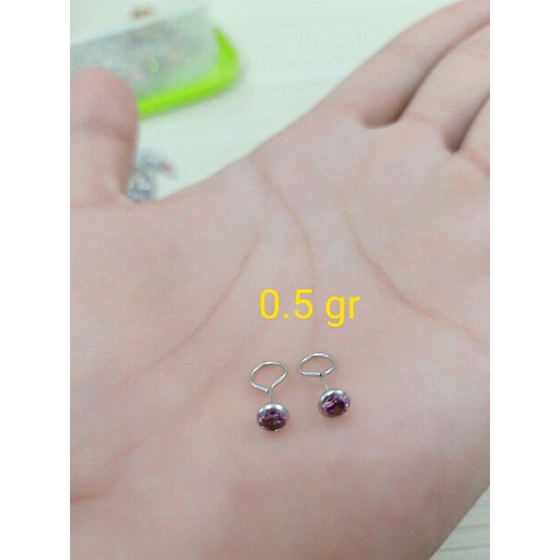 ANTING TOGEH MATA PINK PERAK 925 LAPIS MAS PUTIH