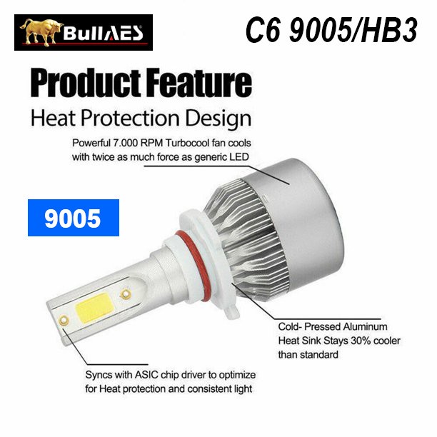 Lampu C6 LED 36 W COB Mobil Motor SOCKET HB3 9005