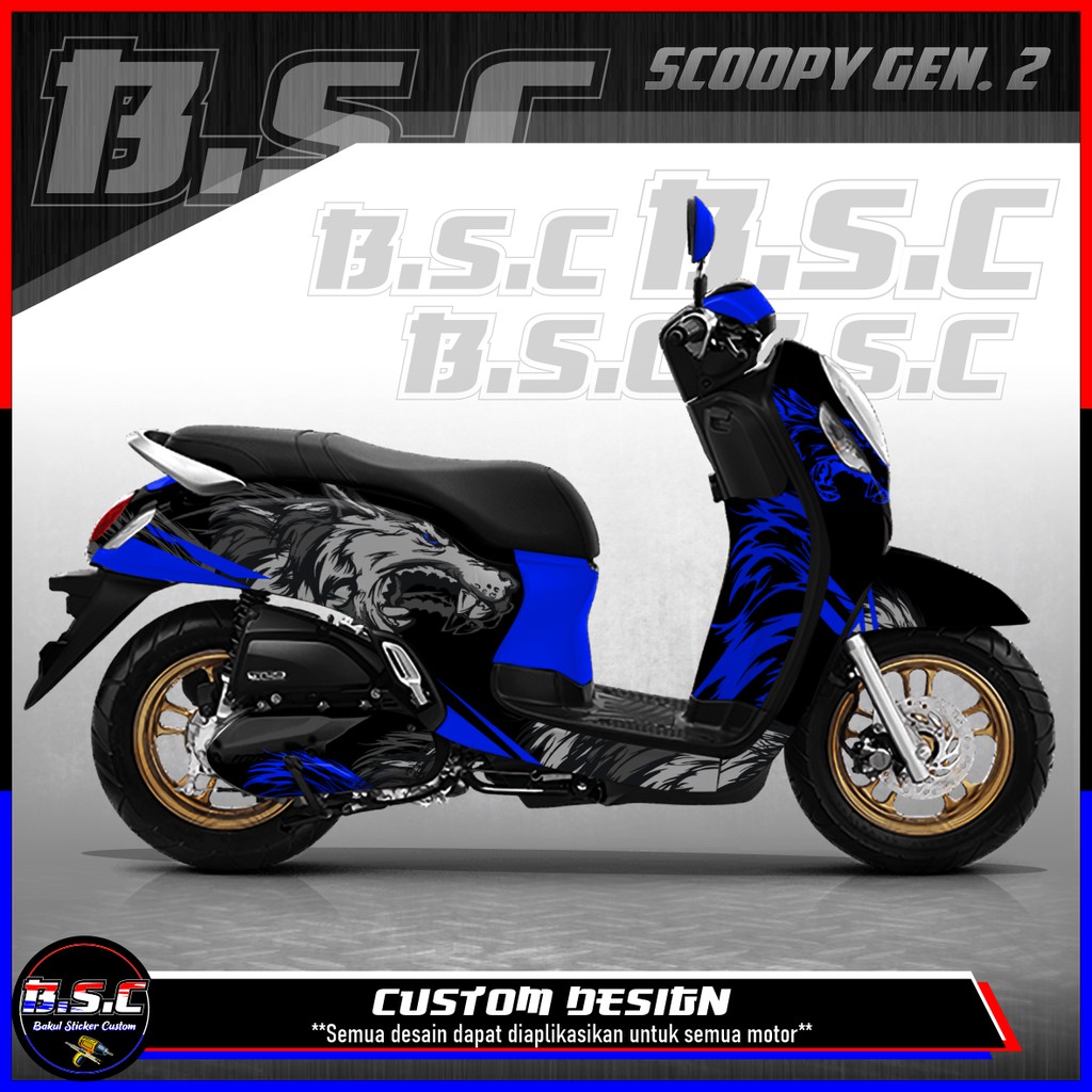 Sticker Decal FULL BODY + FULL PART Scoopy FI Scoopy 2021 Motif Wolf Blue