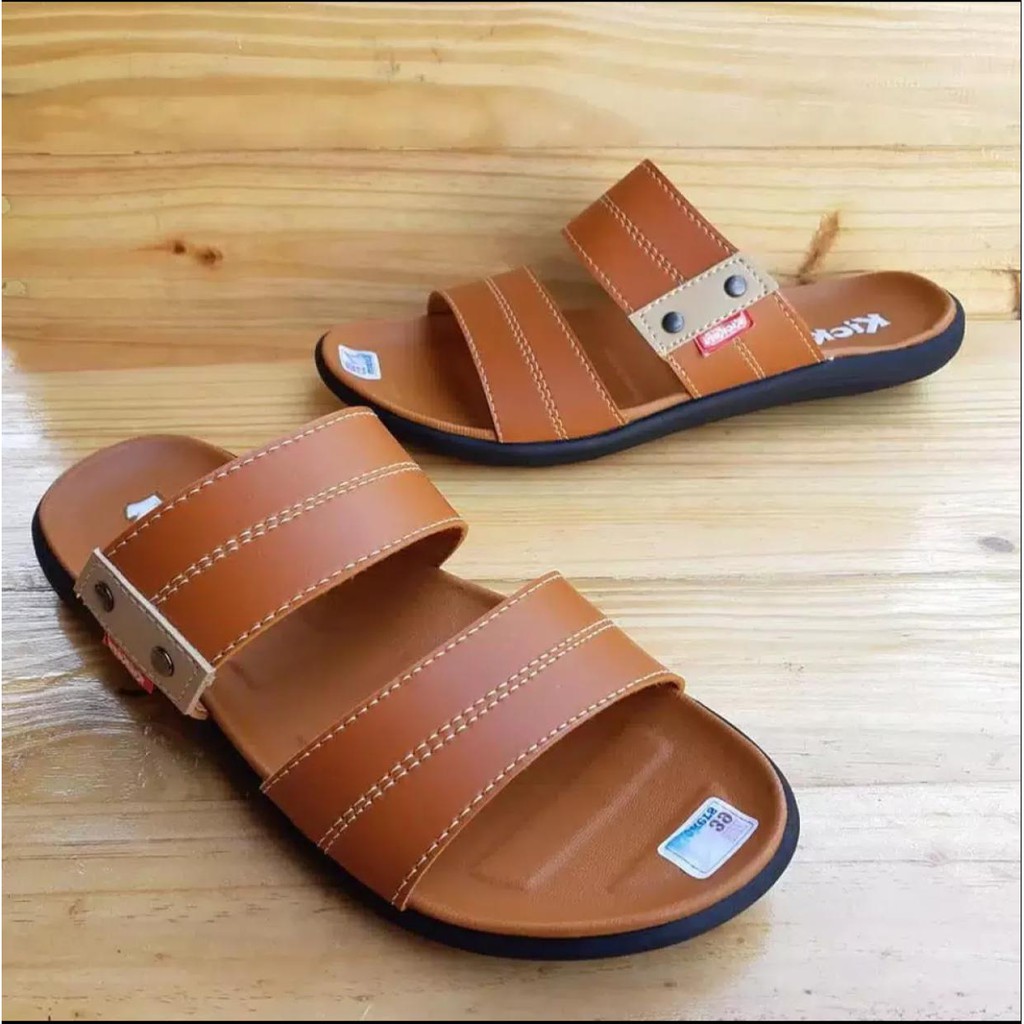 Sandal Kickers Casual Pria Sendal Pria Kickers Slop Selop Slip On Kulit Cowok Premium