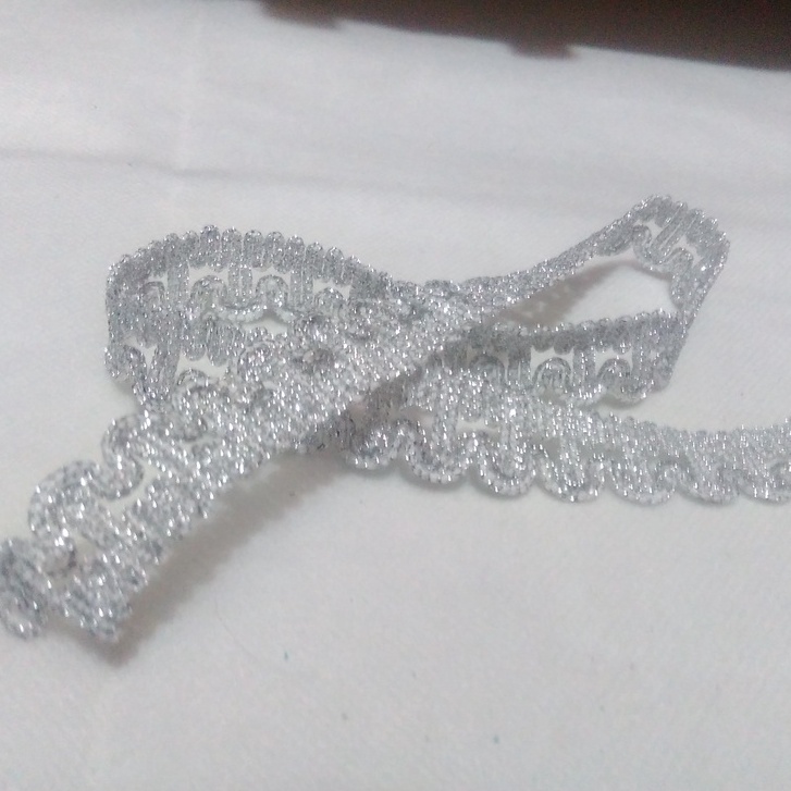 Renda Glitter Leba r/ Renda Baju Silver Per Meter
