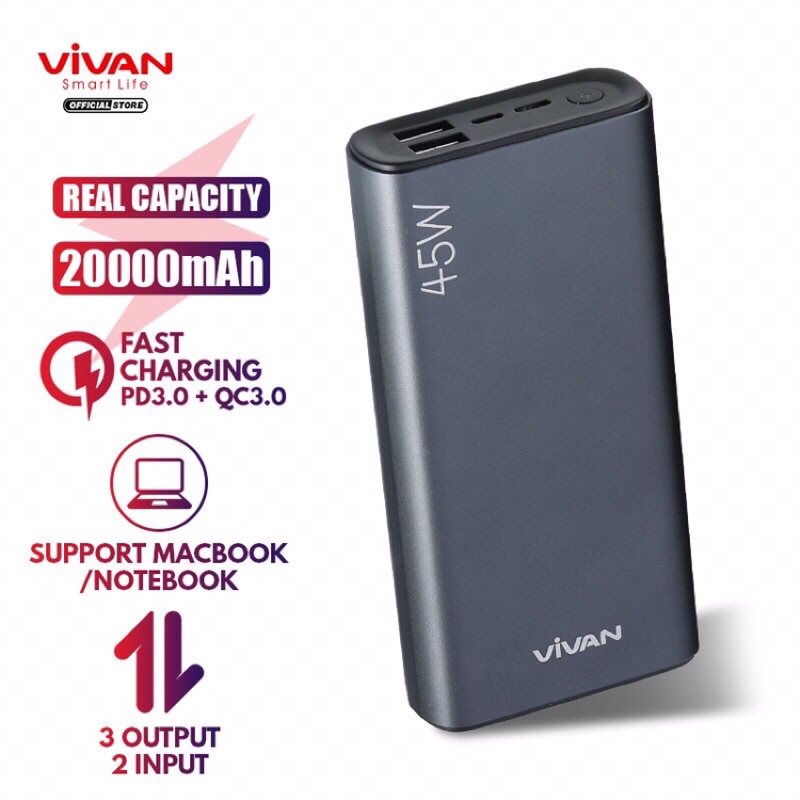 PowerBank VIVAN 20000mah VPB-L20 45W 3 Output Dual Input