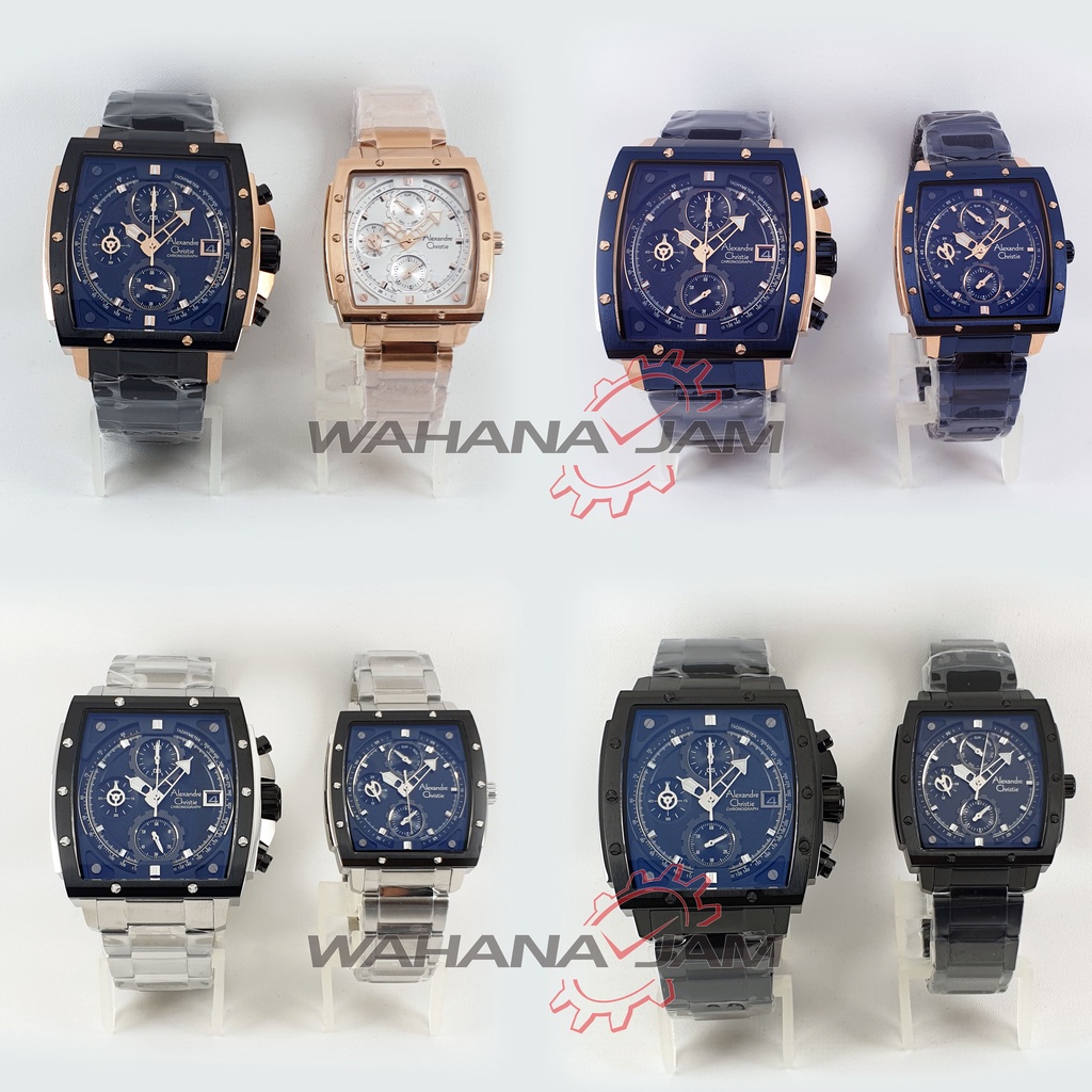 Alexandre Christie AC 6376 MC BF / Jam Tangan Couple Pria Wanita Kotak Rantai Stainless Steel Chrono