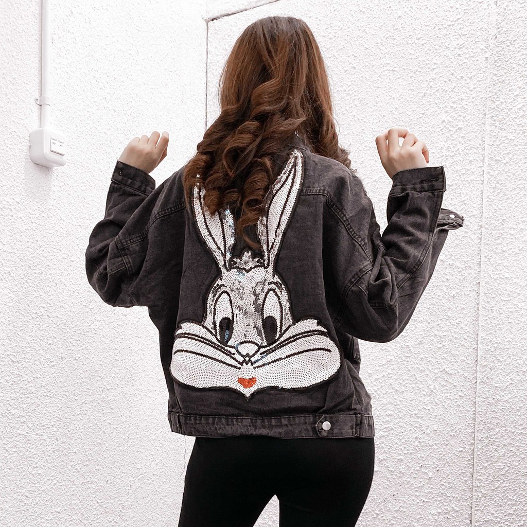 WHITELADYGOOSE  - JAKET JEANS PAYET BUGS BUNNY - DENIM WANITA - LUARAN WANITA IMPORT - JAKET WANITA