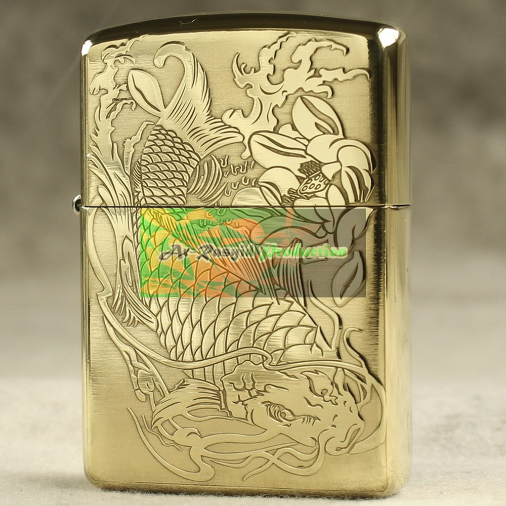 Korek Api Roda Minyak Zippo Gold Ukir Motif Ikan Fish 168 3962-9