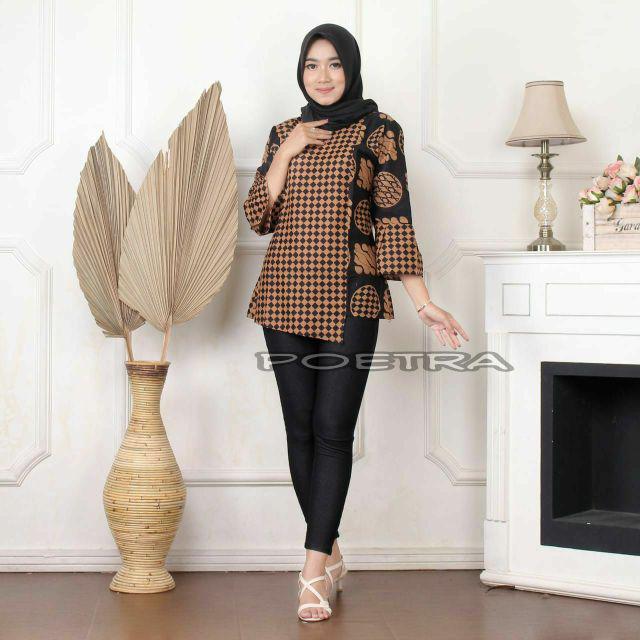 tey-17 Batik wanita ASJ SA HRB026 Kenongo Kemeja Tosca Pendek-E