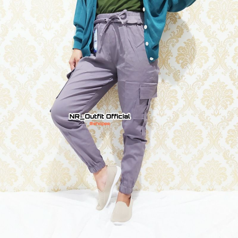 Celana Panjang Wanita Jogger Cargo Stretch Full Karet Baggy Pants Kargo NR_Outfit Official COD