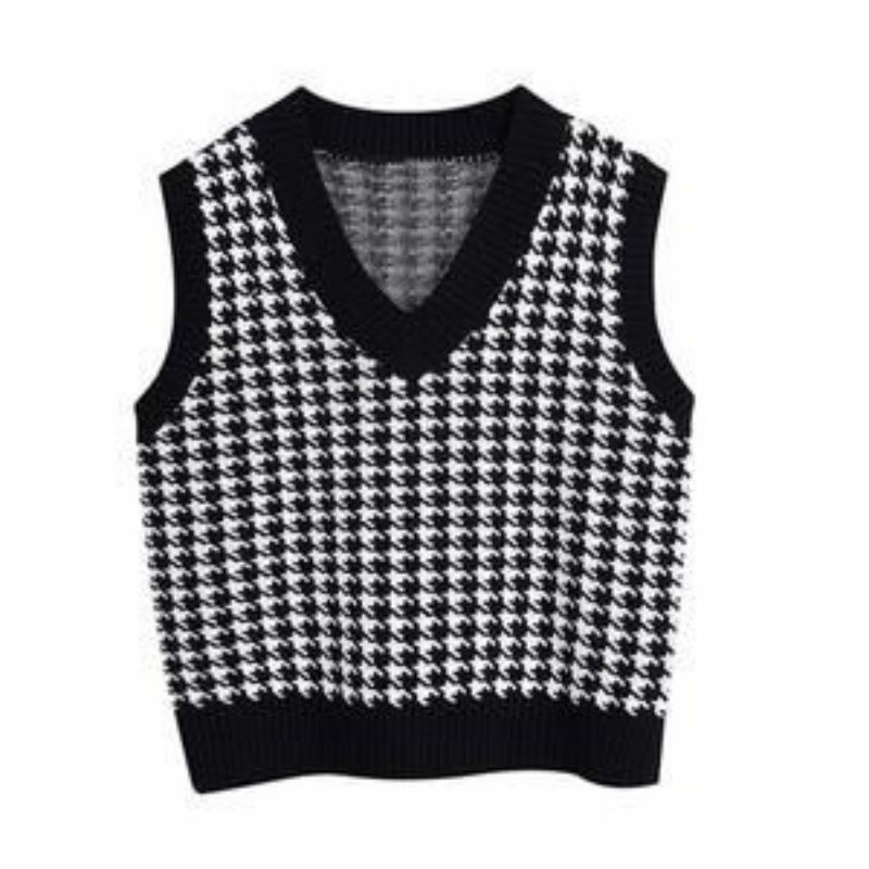 rompi Houndstooth Vest / JENNIE Rajut VEST WANITA KOREA