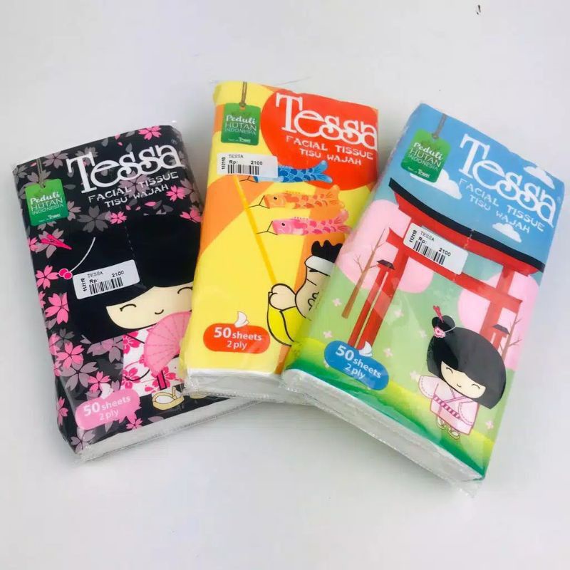 Tessa facial tissue travel pack ( isi 6pack @50lembar 2 play ) tissue murah dan lembut