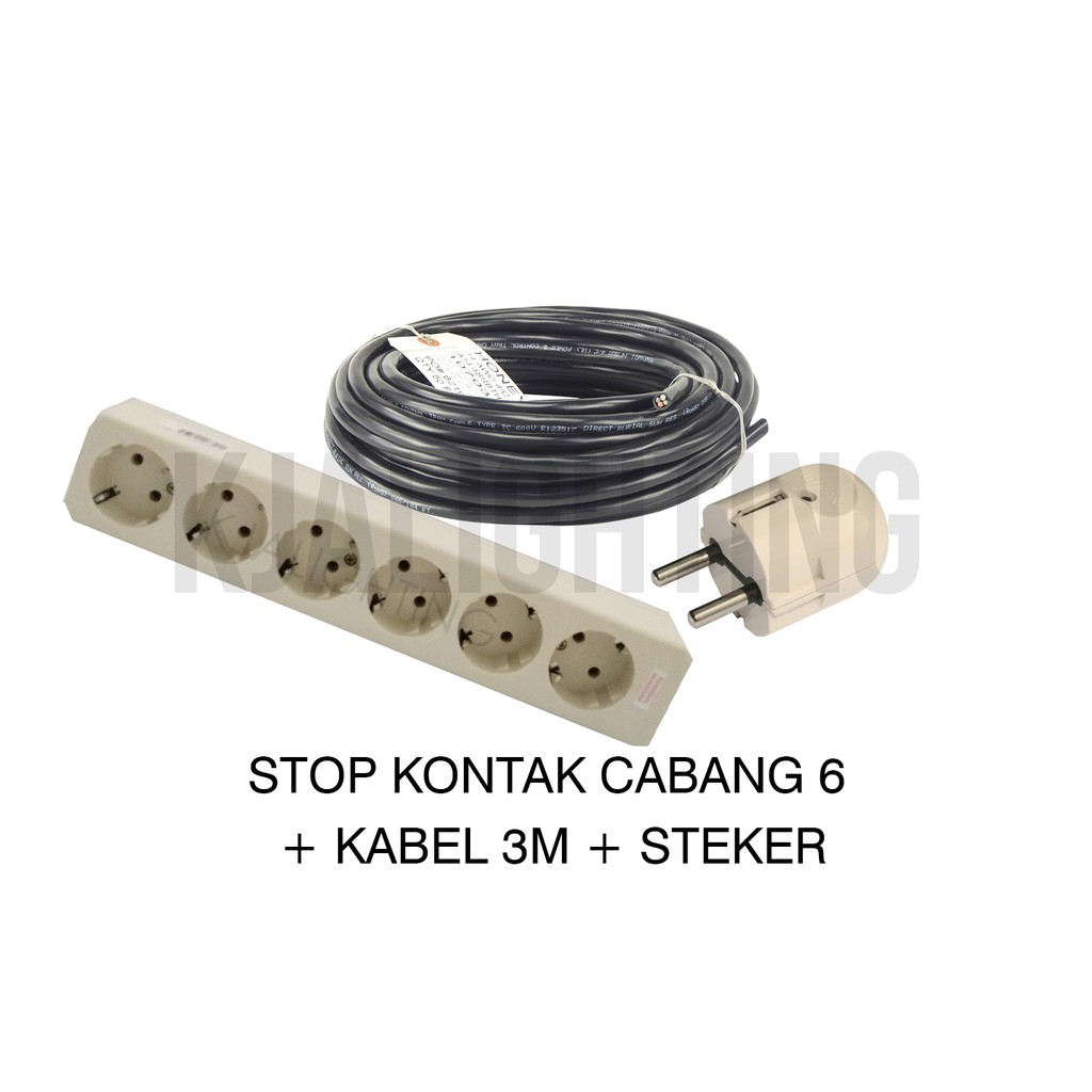 STOP KONTAK CABANG 6 + KABEL 3M + STEKER BUNDLE