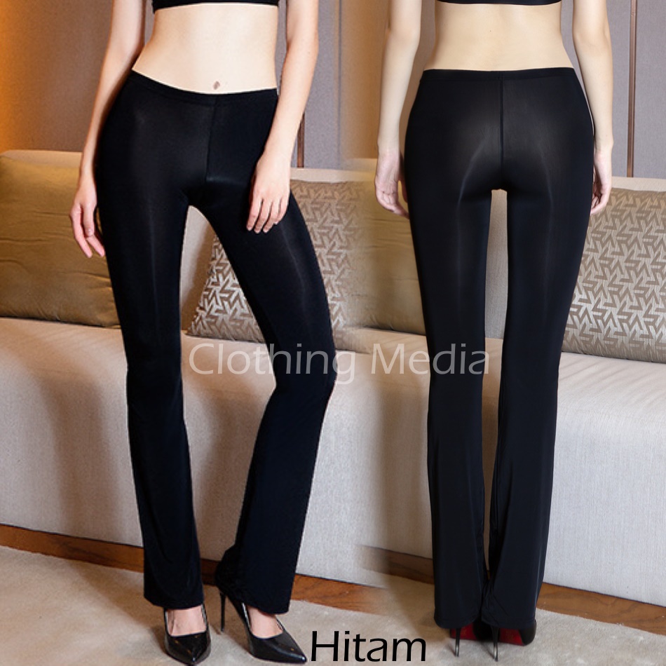 Celana Panjang Silky Semi Transparan Wanita Lembut Dingin Halus Yoga Legging