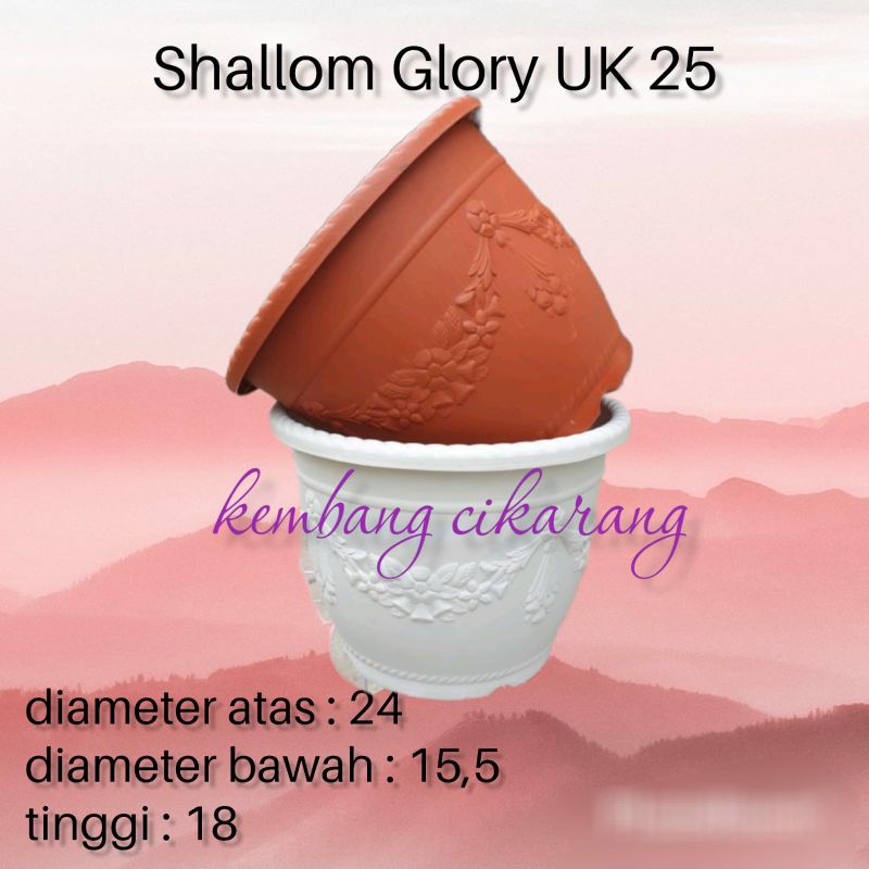 SHALLOM GLORY 25 pot bunga plastik putih dan bata motif bunga timbul mewah cantik tebal